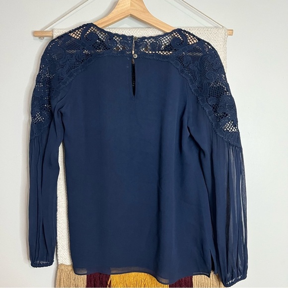 Kobi Halperin Serena Long-Sleeve Lace-Yoke Silk Blouse, Blue, size xsmall - Picture 5 of 7